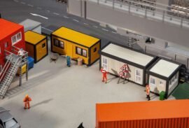 Faller 130136 4 Baucontainer, gelb-schwarz / grau-schwarz